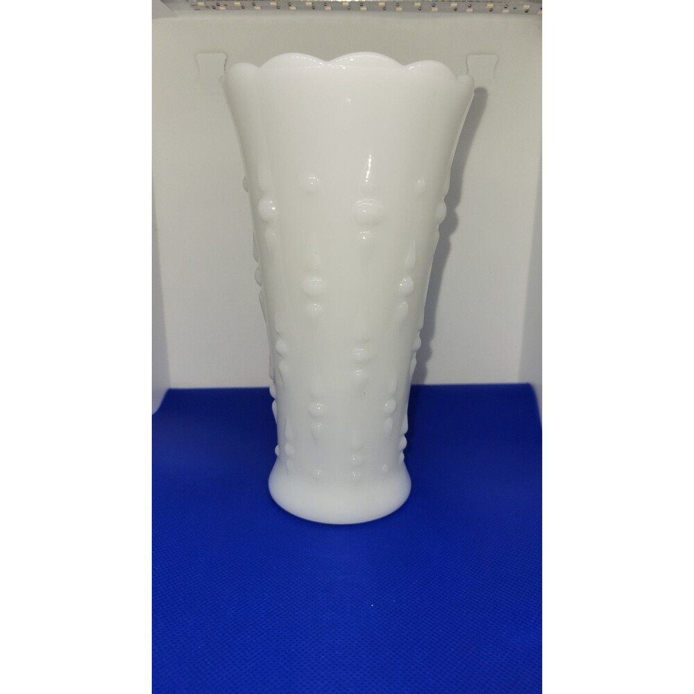 Milk Glass Vase 7.25" Anchor Hocking Hobnob/ Teardrop Scalloped Rim Vintage